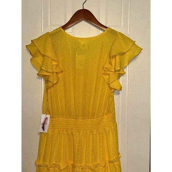 NWT Jessica Simpson Yellow Ruffle Smocked Waist Maxi Dress Size Large - Picture 5 of 12